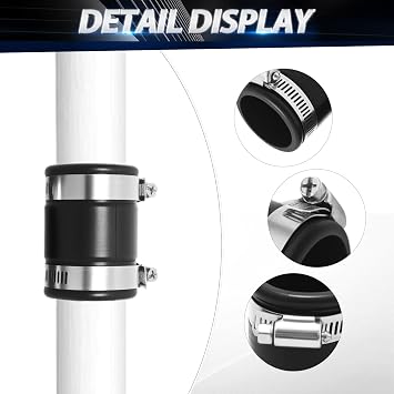 2PCS Flexible PVC Pipe Couplings, Black Rubber Pipe Connectors with Stainless Steel Clamps, Suitable for Sewers, Drains, and Ventilation Systems