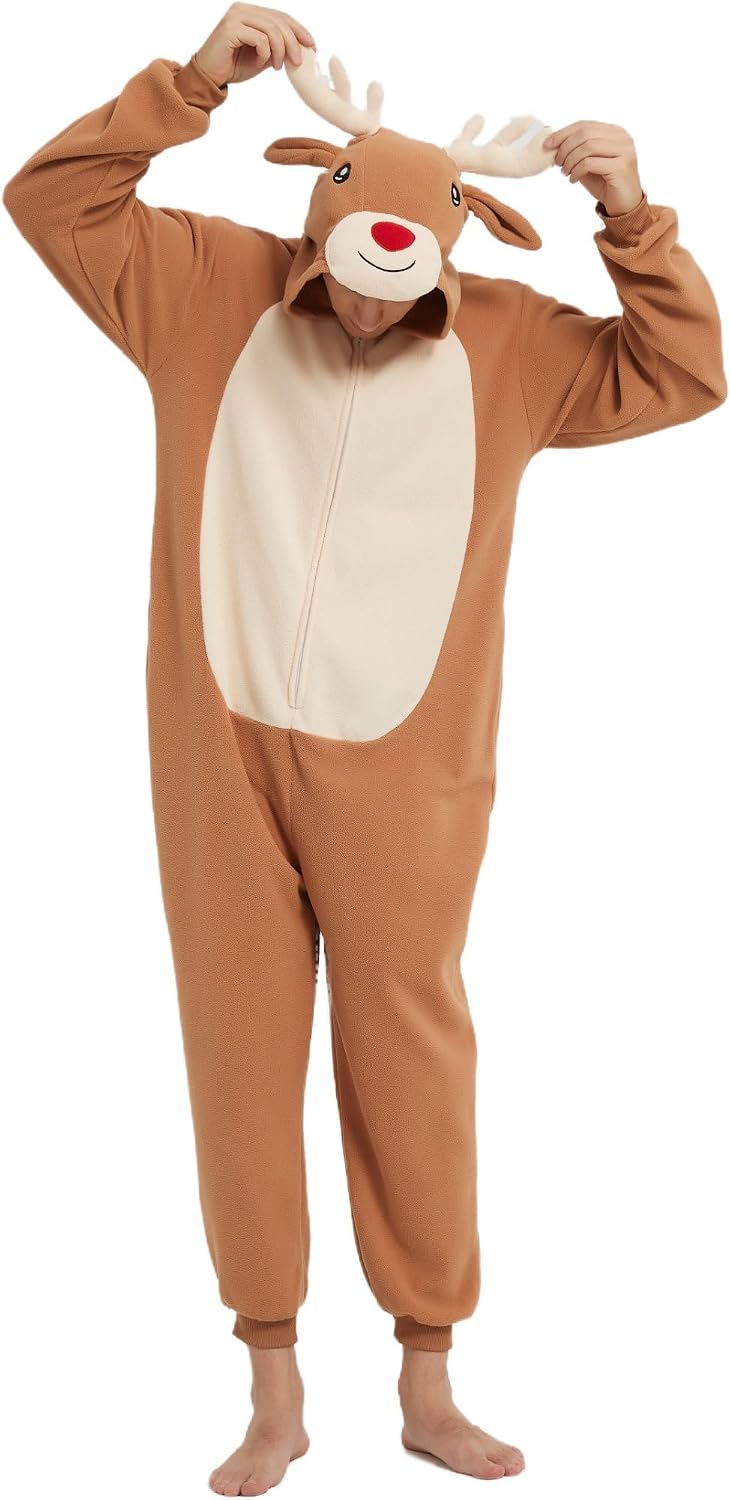 Adult Onesie Animal One Piece Pajamas Hollaween Costume Christmas Unisex Cosplay Sleepwear for Women Men