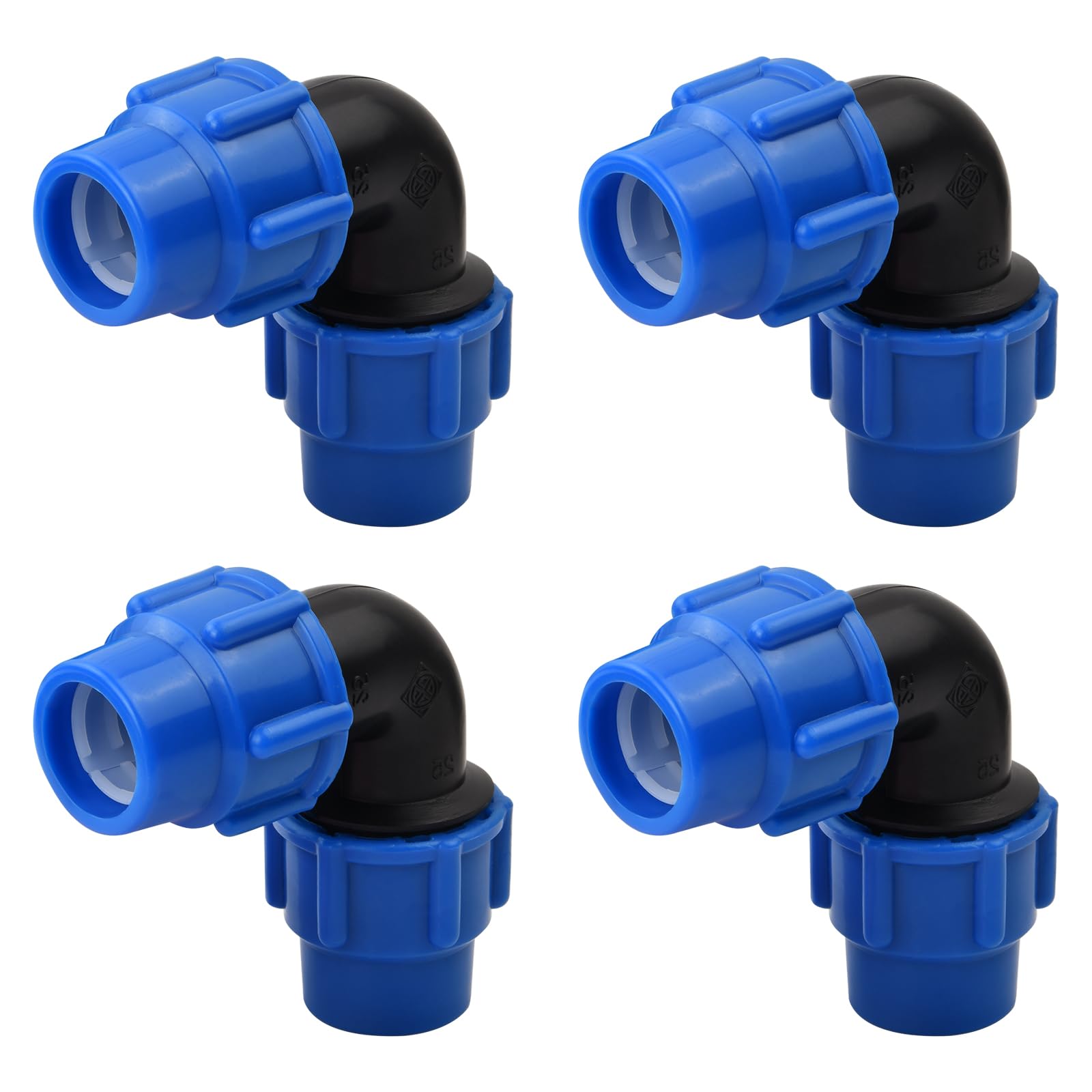 4 Raccordi A Gomito 90° In PP Per Tubo PE 25 Mm – Raccordi A Compressione Con Connessione Rapida Blu Per Acqua E Irrigazione