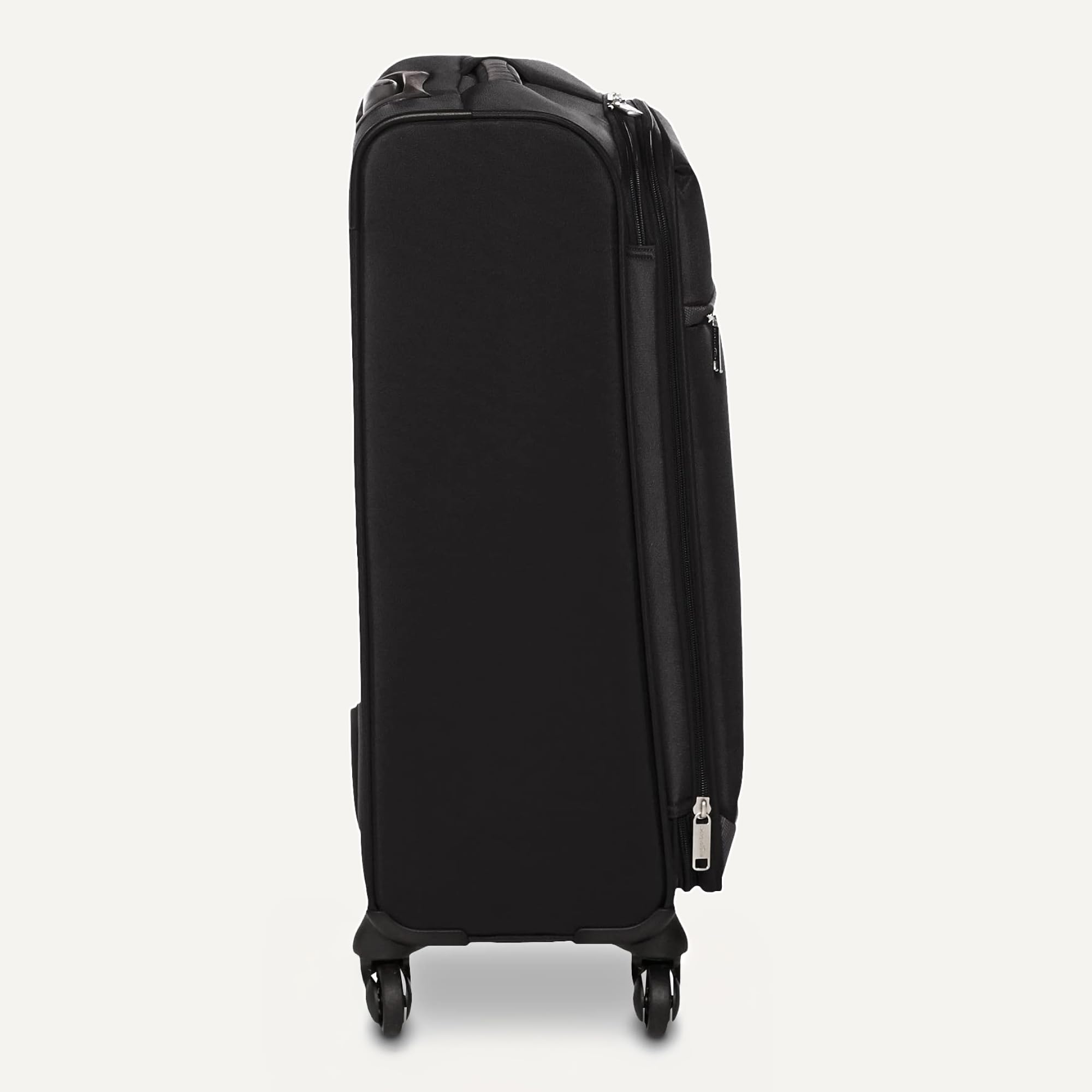 Amazon Basics Luggage, 23" Medium Checked Softside Suitcase With Wheels, With Four 360-Degree Multi-directional Spinner Wheels, Expandable Space, Zippered Pocket and Straps, Telescopic Handle, Black