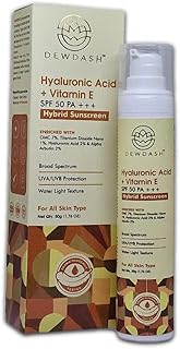 DEWDASH Hyaluronic Acid + Vitamin E SPF 50 PA+++ Hybrid Sunscreen 50mL | Suitable for all skin types Price In India