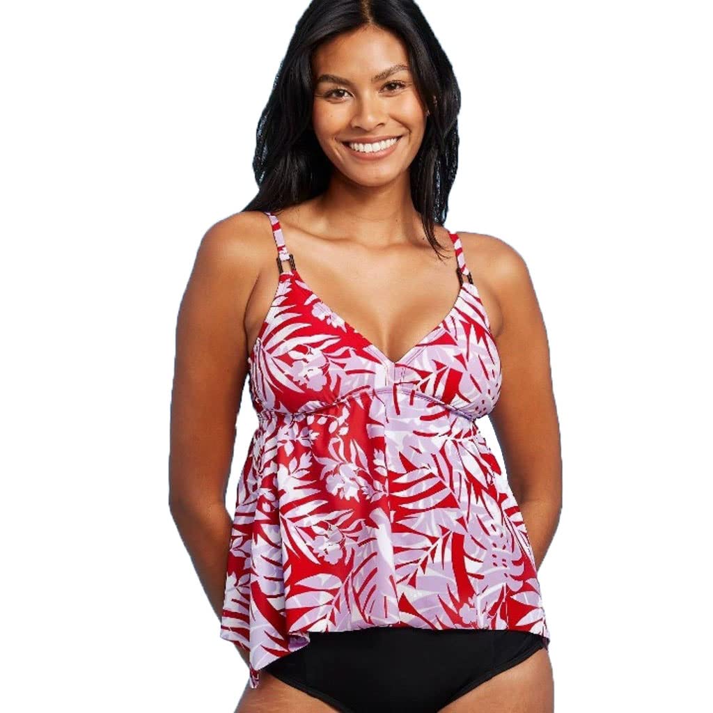 Women's Rectangle Trim Sharkbite Hem Tankini Top --image-18
