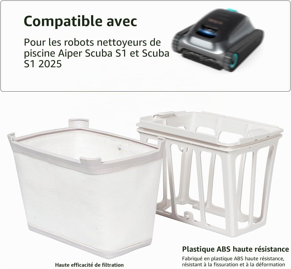 WuYan 1 pièce de Remplacement de Panier de Filtre Ultra Fin pour Robot Nettoyeur de Piscine Aiper Scuba S1, Filtre Fin Lavable et réutilisable pour Le Nettoyage de la Piscine