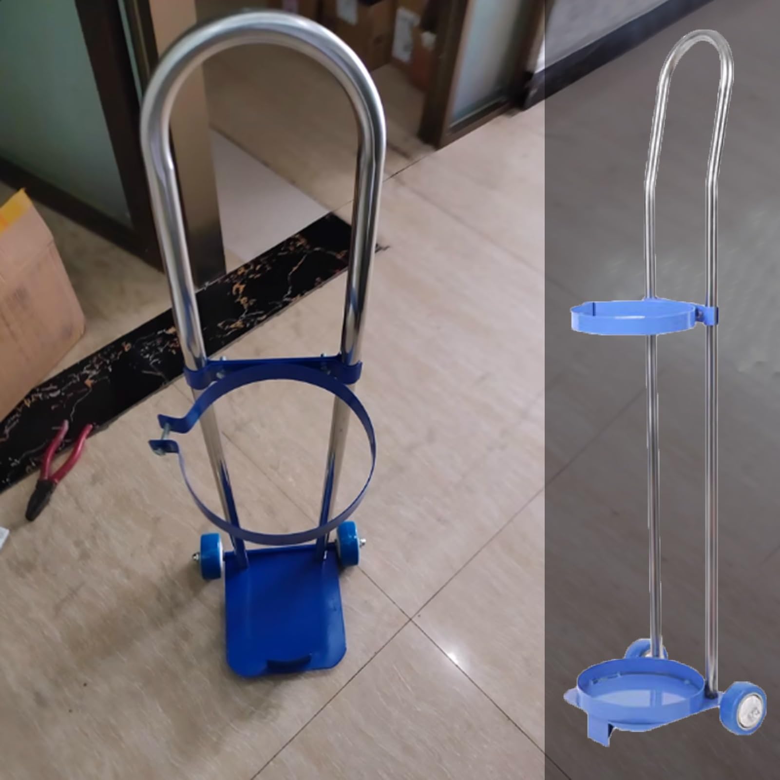 SFSLBFB Cylinder Tank Holder Portable Rolling Oxygen Cylinder Cart Trolley, Freestanding Gas Cylinder Organizer Shelf, Single Capacity Oxygen Tank Cart for Factory(80cm/31.4in