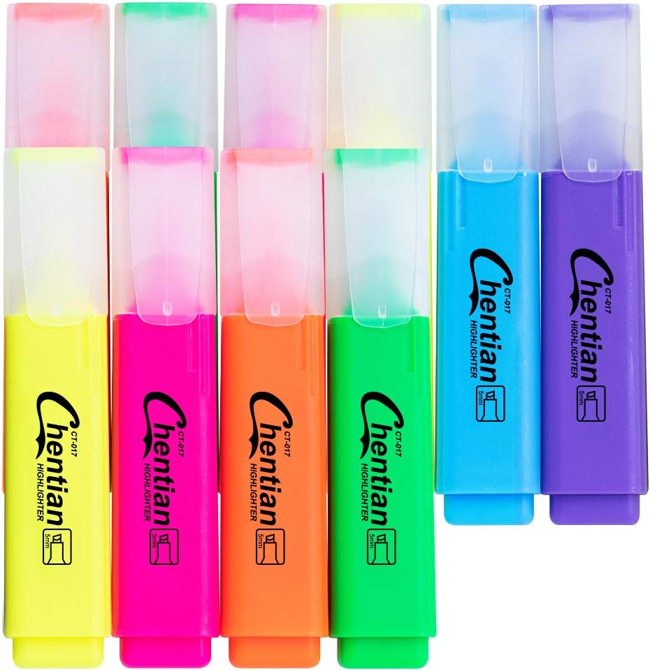 Reaeonat Highlighter Pens, 10 Pack Vibrant Colors Highlighter Pen Set for Adult & Student Underlines School Office Supplies