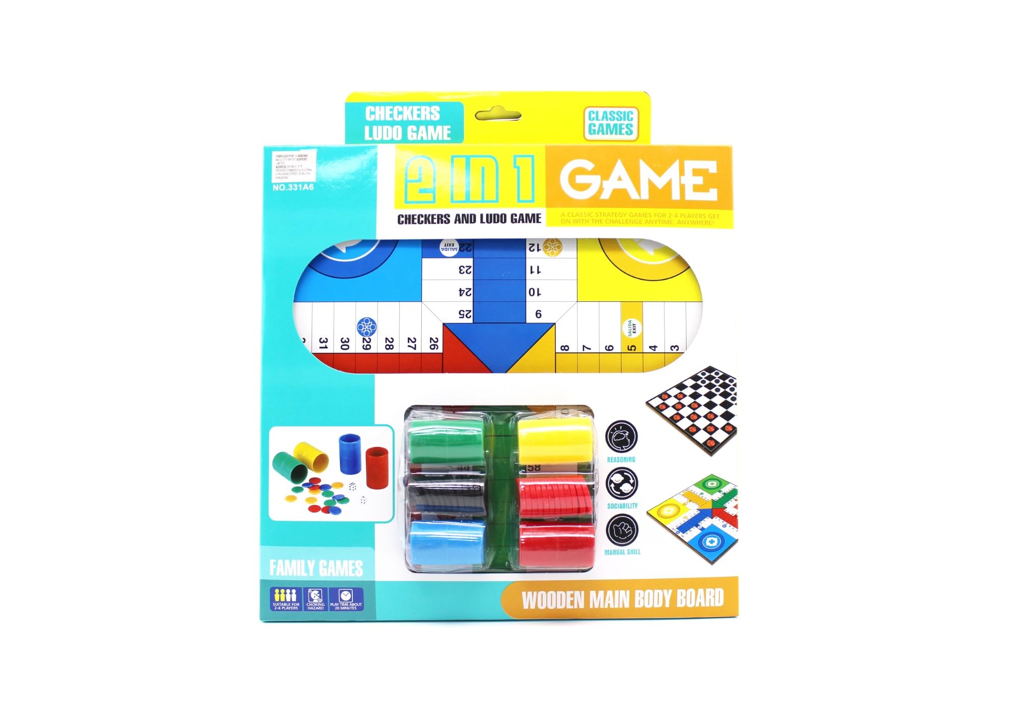 Tabellone Da Gioco In Legno Parchis-Damas – 33x33 Cm, Multigioco