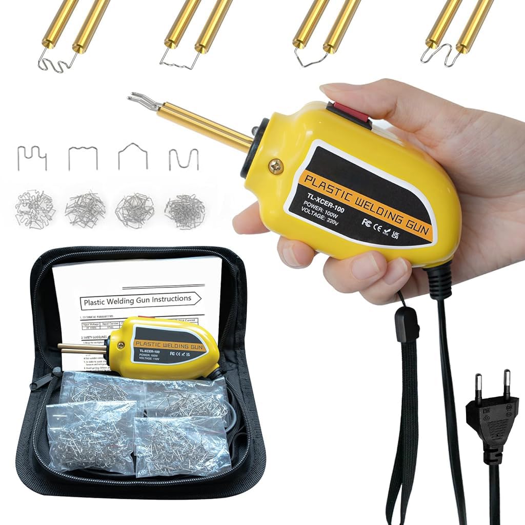 100W Plastic Welder, Portable Plastic Welding Kit with 200PCS 4 Types Welder Staples & Tool Bag, Plastic Repair Kit Car Bumper Repair Kit Plastic Welding Gun for Car Bumper Crack Kayak Repair