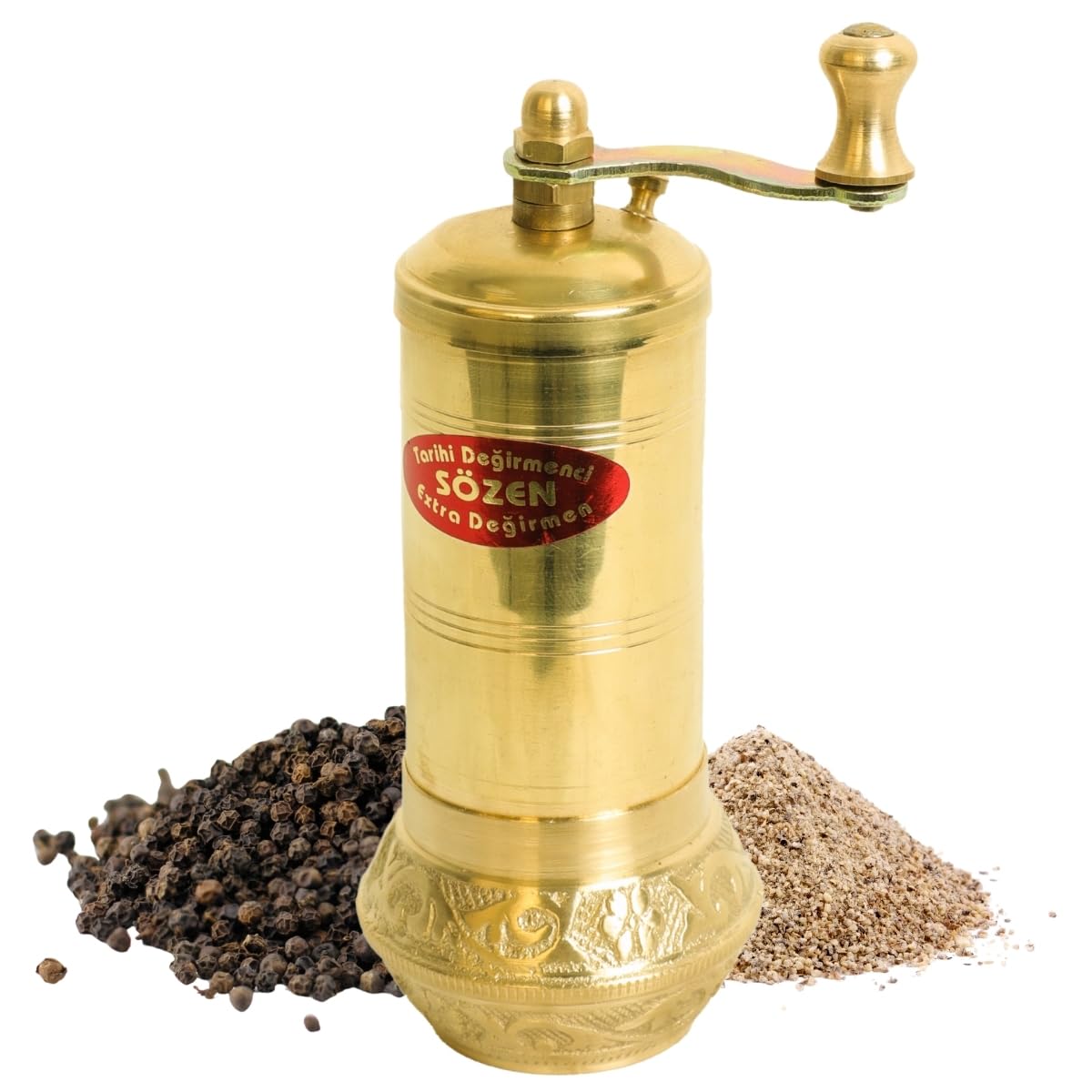 Sozen 4.7" Bowl Bottom Manual Pepper Grinder Brass – Handmade Turkish Pepper Mill, Conical Burr Spice Grinder, Portable Hand Crank Mill for Salt, Peppercorns, and Other Spices with Durable Brass Decor-image-31