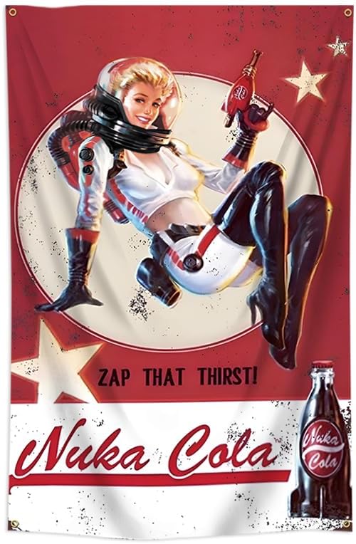 Nuka Tapestry Cola Girl Vintage Game Characters Decorative Banner Wall Hanging Flag (3x5ft,Vivid Color,150D Polyster) For Bar Cafe Home Garage Decor
