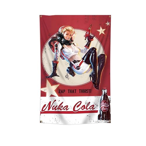 DecrPlus Nuka Tapestry Cola Girl Vintage Game Characters Decorative Banner Wall Hanging Flag (3x5ft,Vivid Color,150D Polyster) For Bar Cafe Home Garage Decor