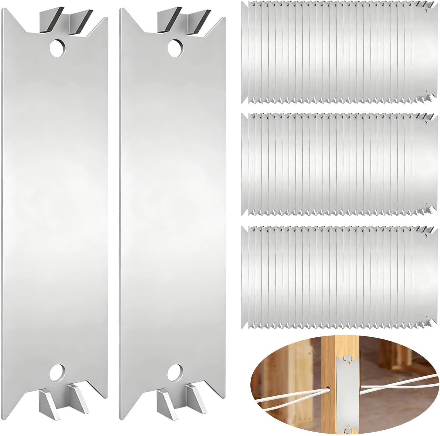 80 PCS Nail Plate for Wood Studs, 6x1.5 Inch Metal Cable Protector Plate with Pointed Prongs, Silver Powder Coated Anti-Nail Shield for Protecting Plumbing and Wiring, Electrical Safety Hardware
