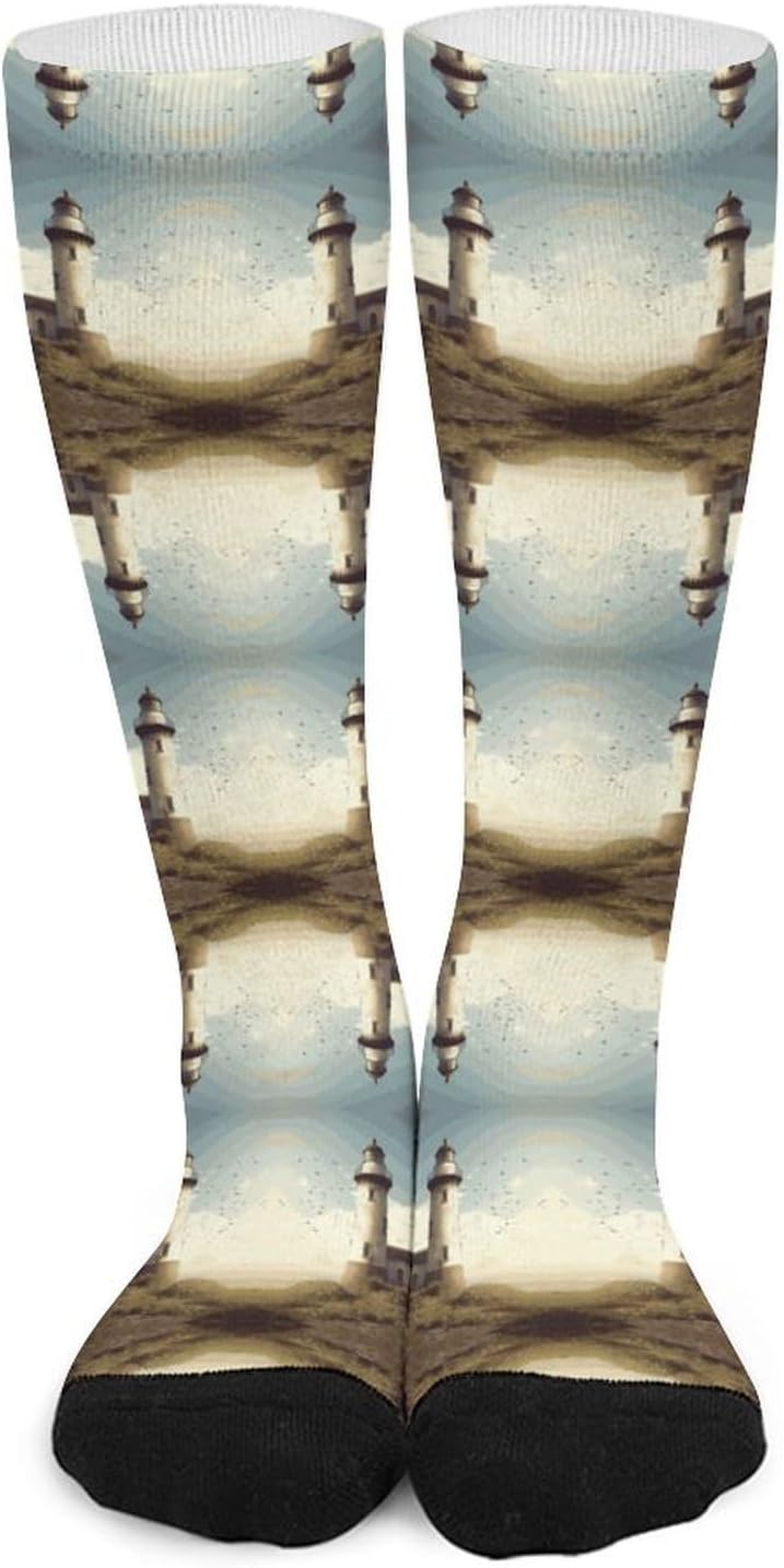 Old Lighthouse Compression Socks for Women Men Comfort Over The Calf Socks Moisture Wicking Breathable Athletic Sock