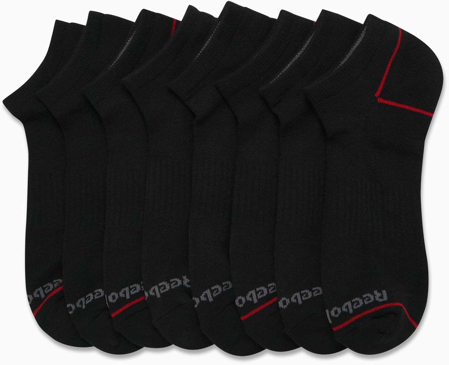 Reebok Mens Low Cut Socks - 8 Pack Stretch Performance Basic No Show - Flat Athletic Socks for Men (Shoe Size 6-12.5)