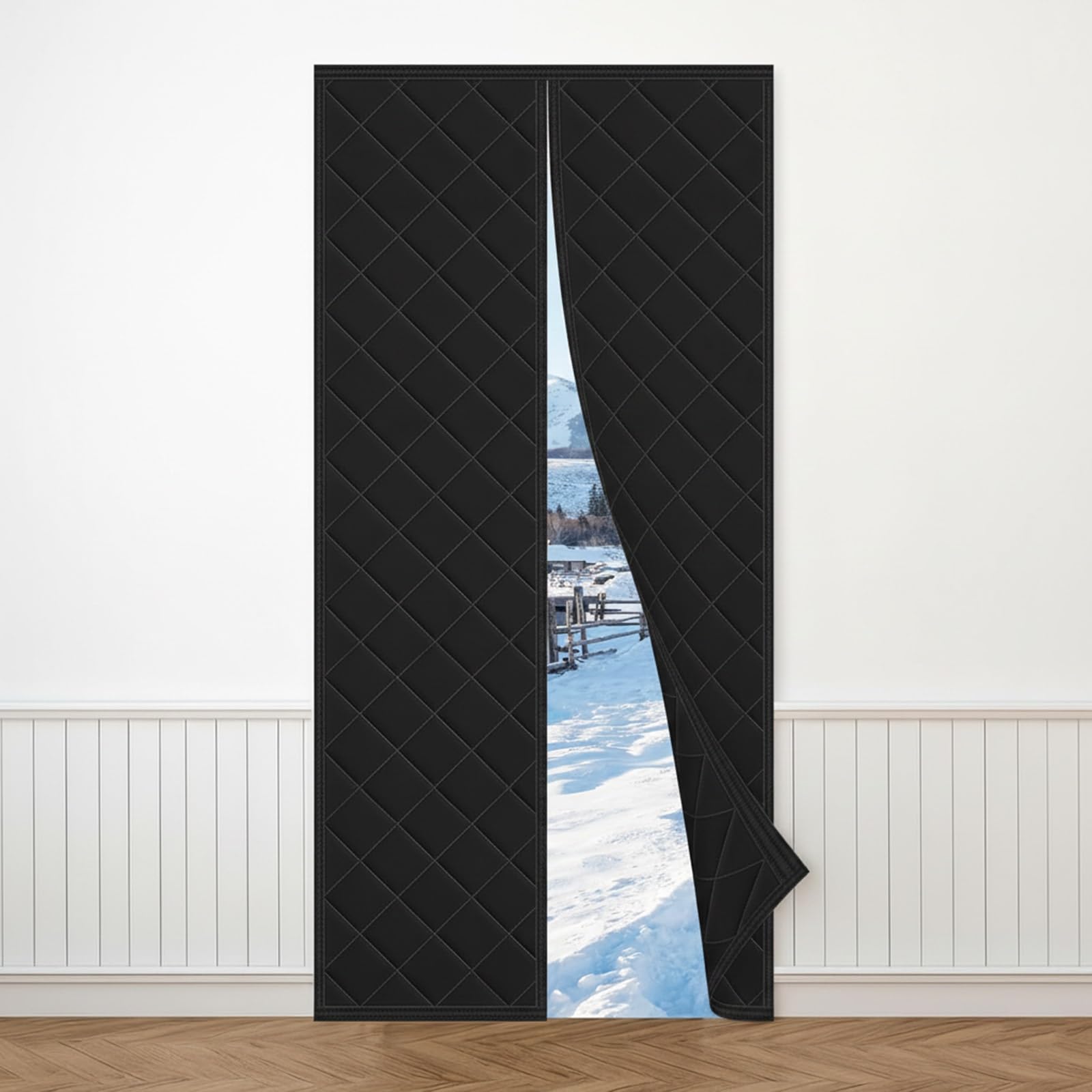 Rideau de porte magnétique thermique gris coton isolant 110x200cm