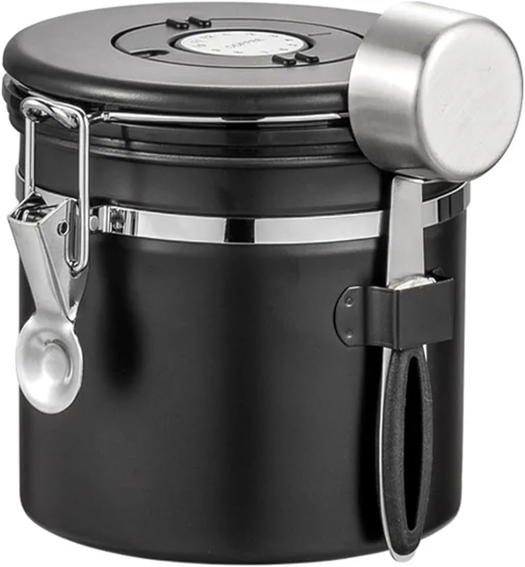 304 Stainless Steel Coffee Beans Vacuum Storage Jar With Spoon Large Capacity Airtight Container Grains Nut(Beige,1800ML)