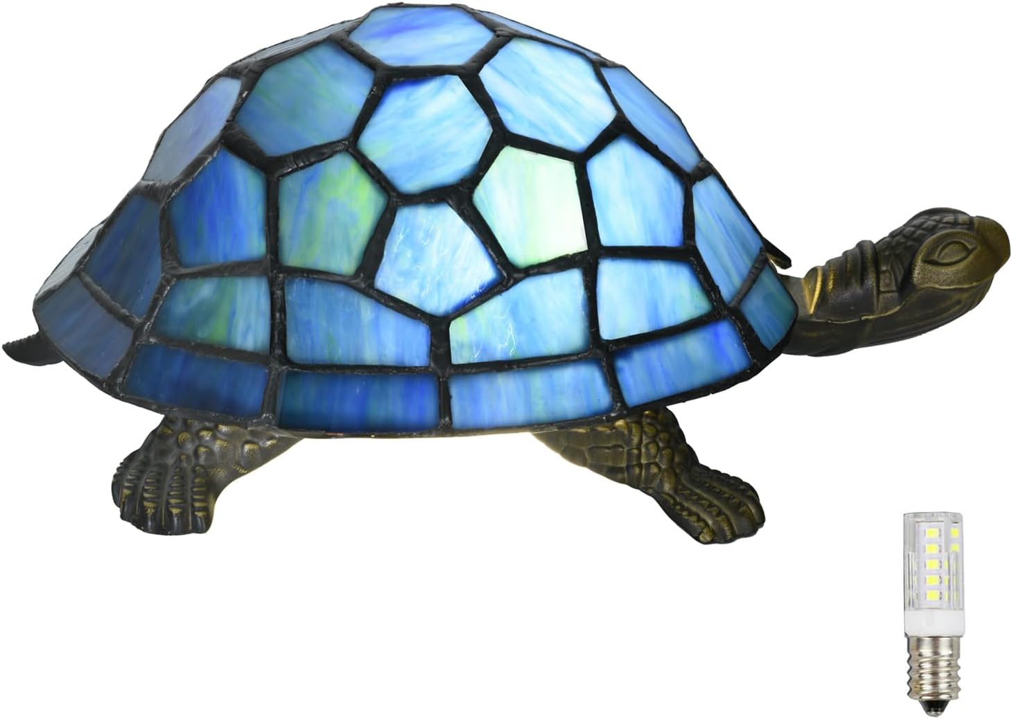 A0020 Turtle Tiffany Style Accent Table Lamp Handmade Stained Glass Animal Night Light for Bedside Livingroom Bedroom Home Decoration (Blue Turtle)