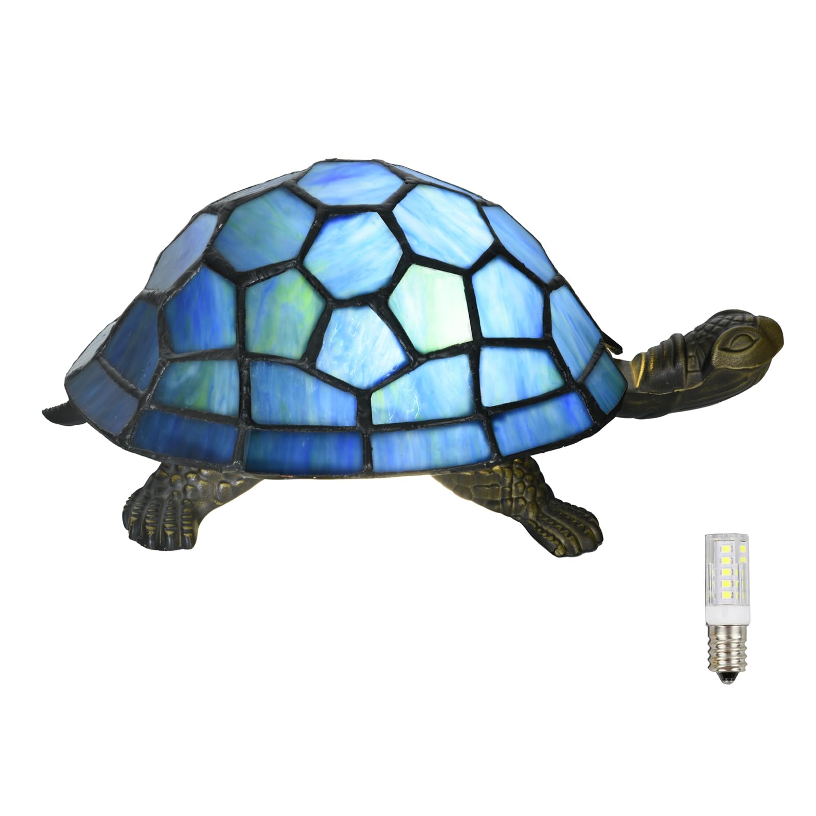 Photo 1 of ***FACTORY SEALED - OPENED FOR INSPECTION***HomeBeauty A0020 Tiffany Style Turtle Lamp Handmade Stained Glass Animal Night Light for Bedside Livingroom Bedroom, LED Bulb Included (Blue)