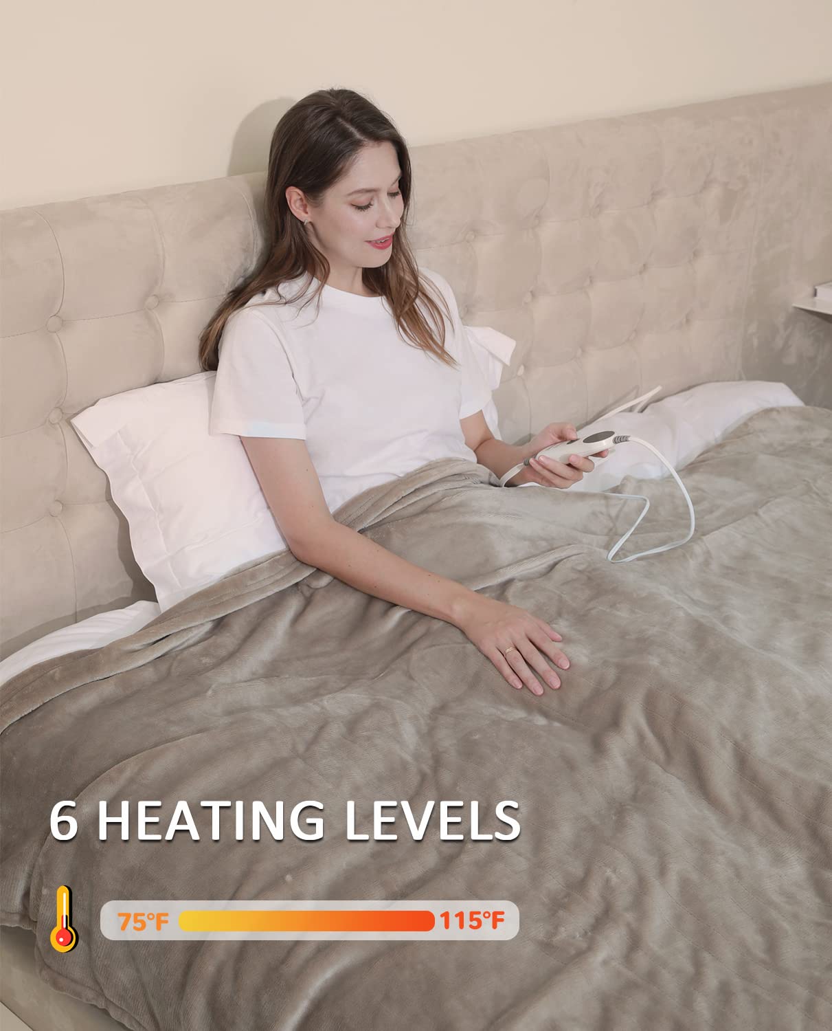 Heated Blanket Electric Queen with DoubleLayer Flannel, 6 Heating Levels, 9 Hours AutoOff