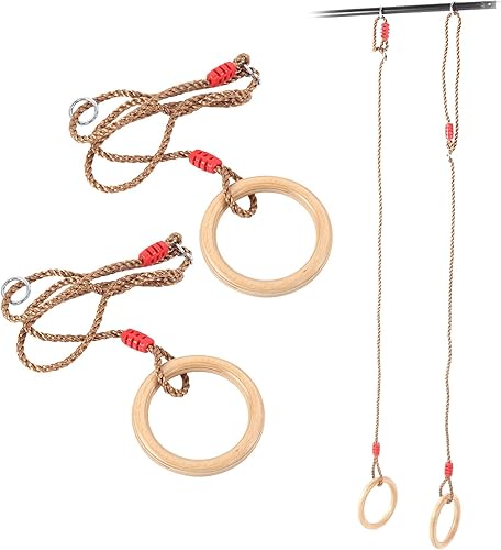 Miniatura 6 de Juego de 2 anillos de columpio de madera, juego de anillos de gimnasia, columpios, cuerda, equipo de fitness, deportes, gimnasio, interior,