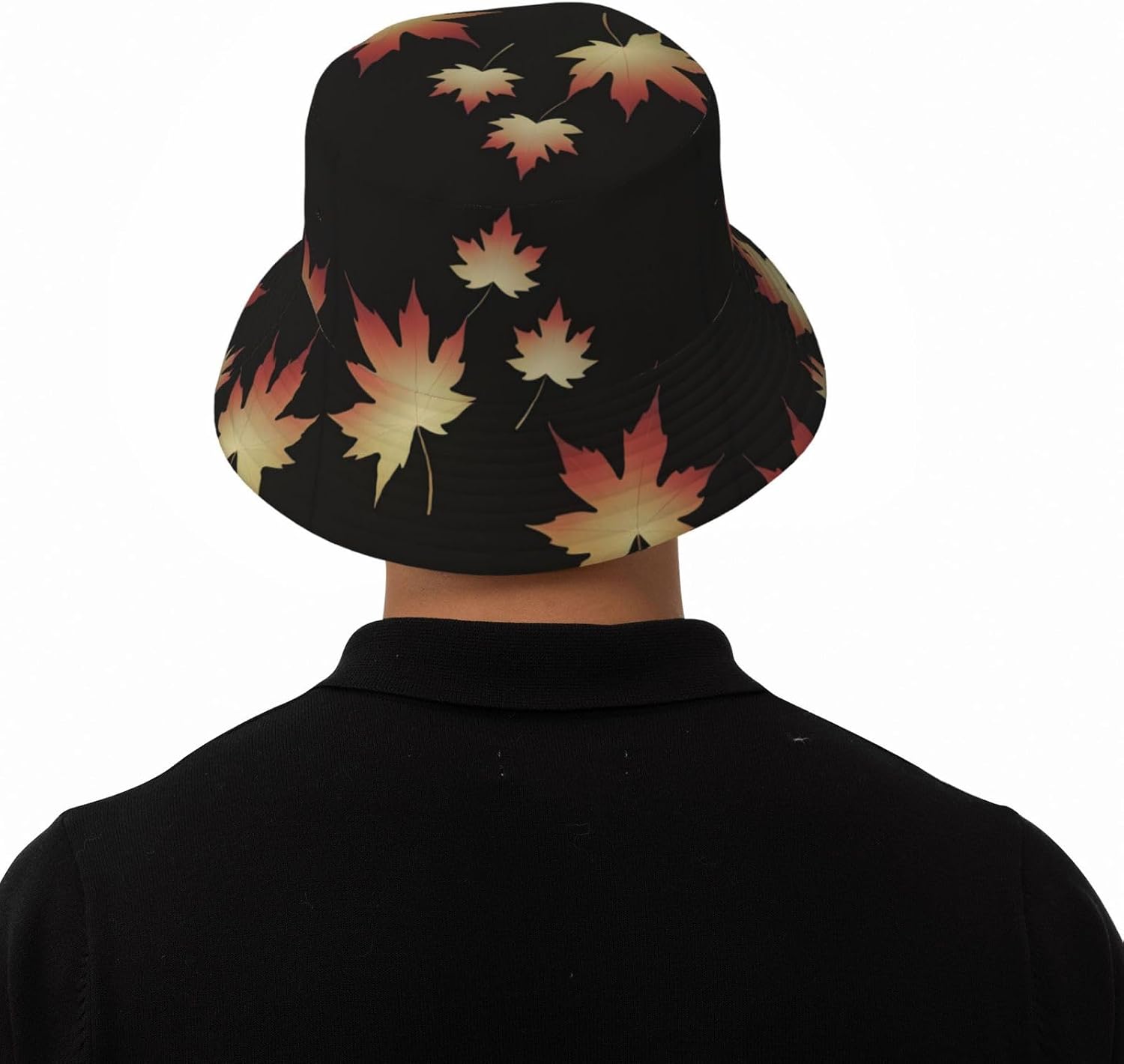 Falling Maple Leaves Prints Summer Outdoor Travel Bucket hat, a Beach Sun hat Suitable for Both Men and Women Black