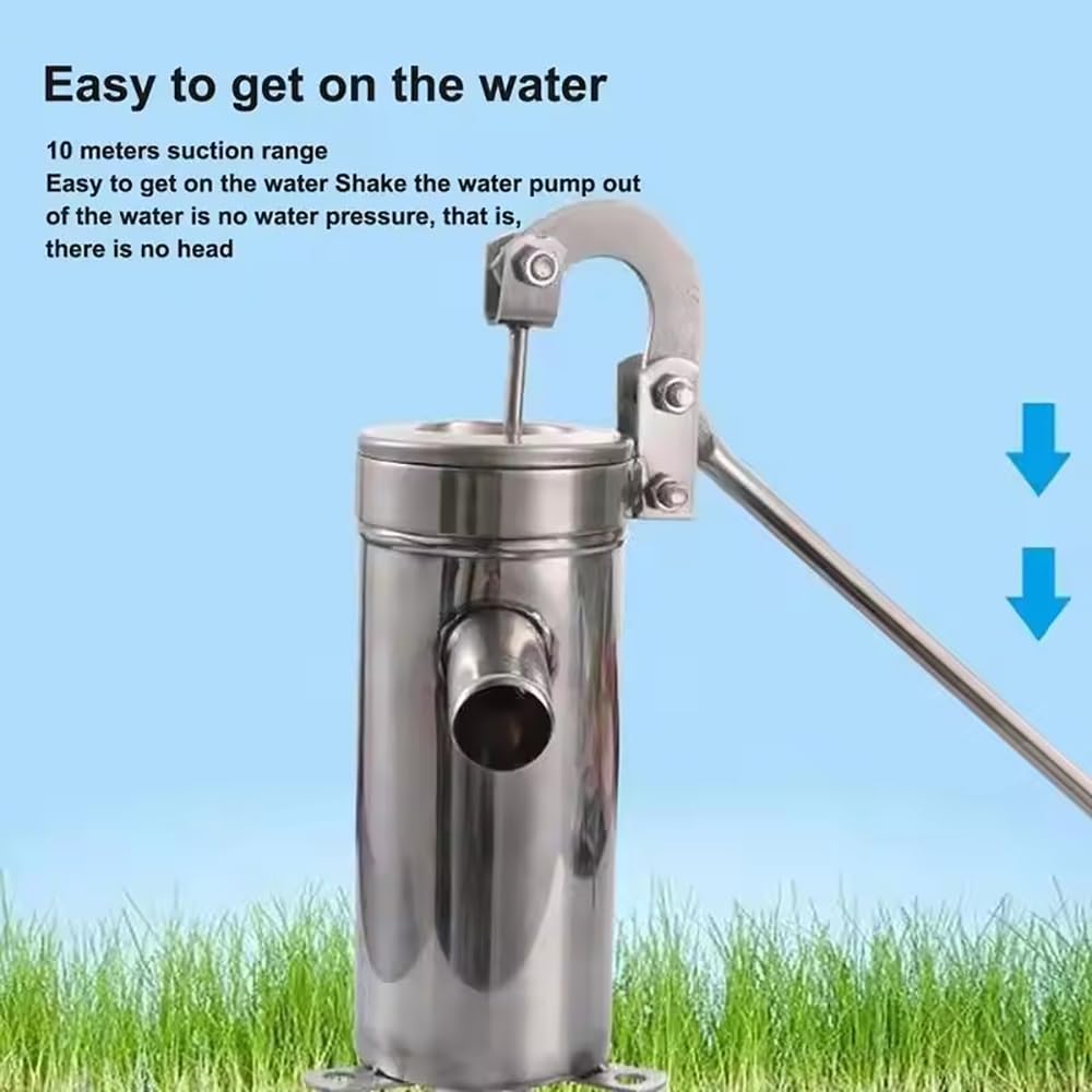 Bomba de pozo manual,Bomba de Agua Manual de Acero Inoxidable,Bomba De Agua SubterráNea DoméStica De Acero Inoxidable,con soporte de 58 cm y manguera de 5 metros para Jardines Parques Estanques