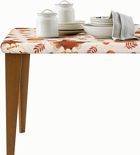 Miniatura 8 de Mantel rectangular de Acción de Gracias, pavo y calabaza, con borde ajustable, lavable, reutilizable, para cocina, comedor, picnic, fiesta, 4 pies,