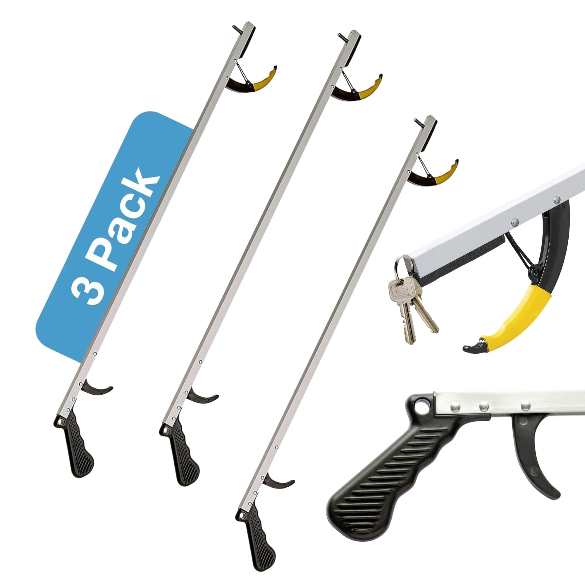 Sammons Preston Lot de 3 pinces avec aimant super puissant, 81,3 cm, outil de préhension, ramasse-déchets léger et pince de jardin, pince pratique en aluminium pour ramasser et atteindre