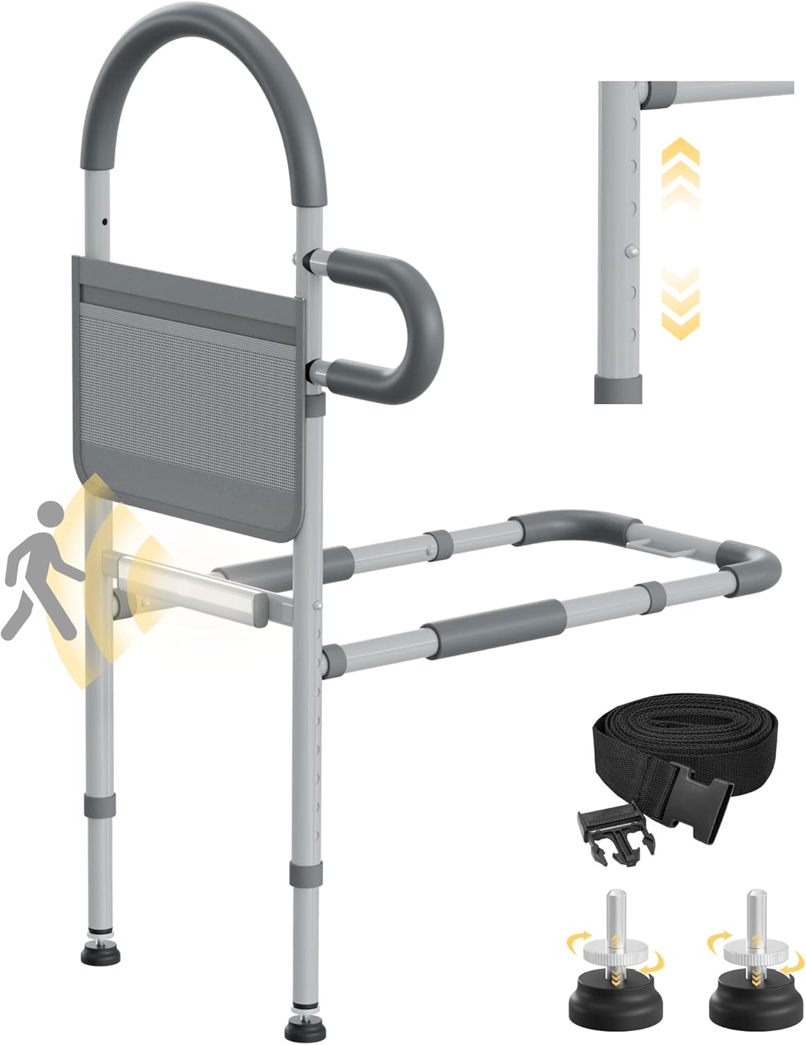 Bed Rails for Elderly Adults Safety with Motion Sensor Light, Bedrails for Elderly Adults Grab Bar Bed Handrails, Non-Slip Ergonomic Handle and Storage Pocket, Fit Twin, Full, Queen, King Grey with Motion Sensor Light