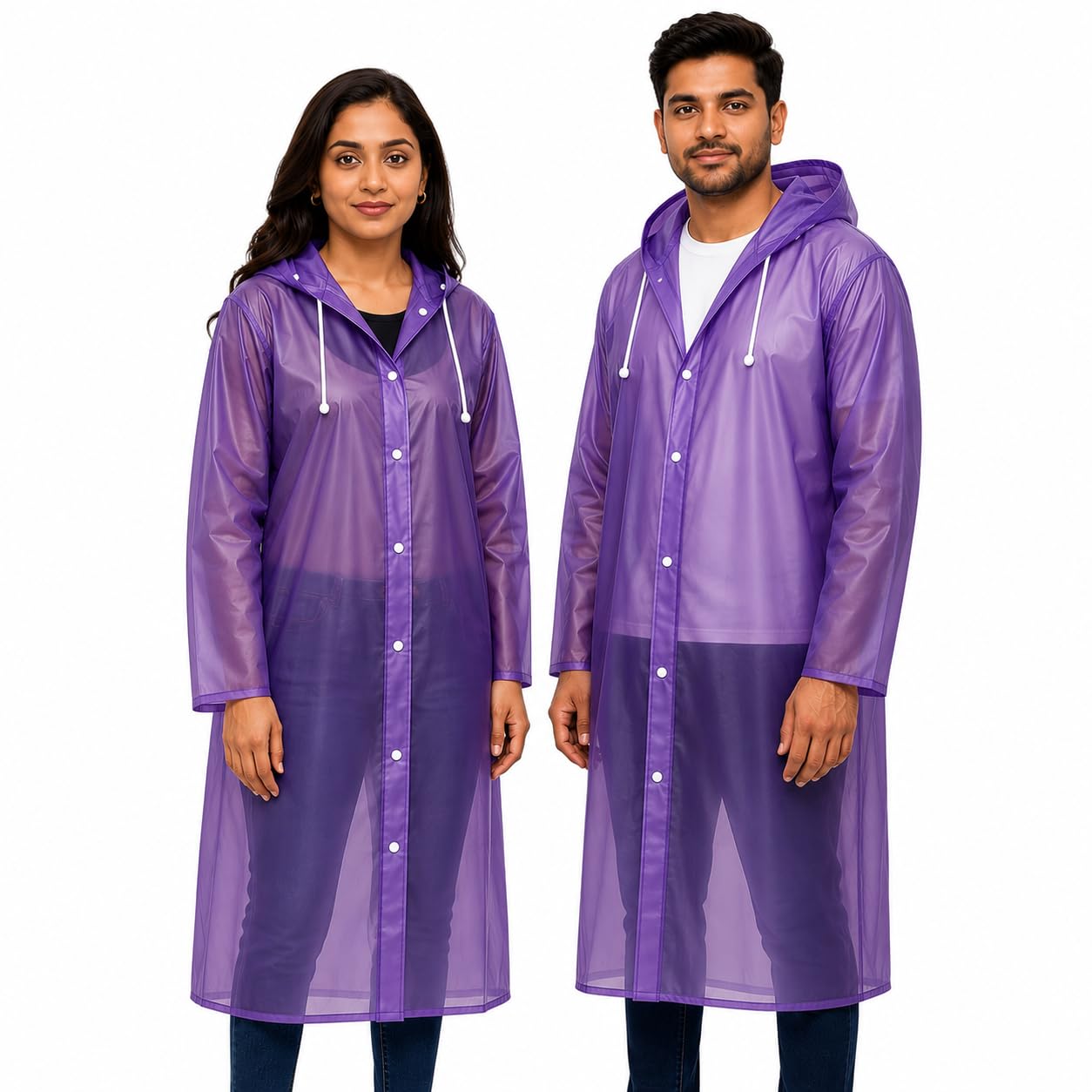 Unisex Waterproof Hooded Raincoat for Men & Women | Full Length Reusable PVC Rain Wear | Lightweight Windproof Raincoat with Front Button Closure | Long Rain Protection Coat-image-35
