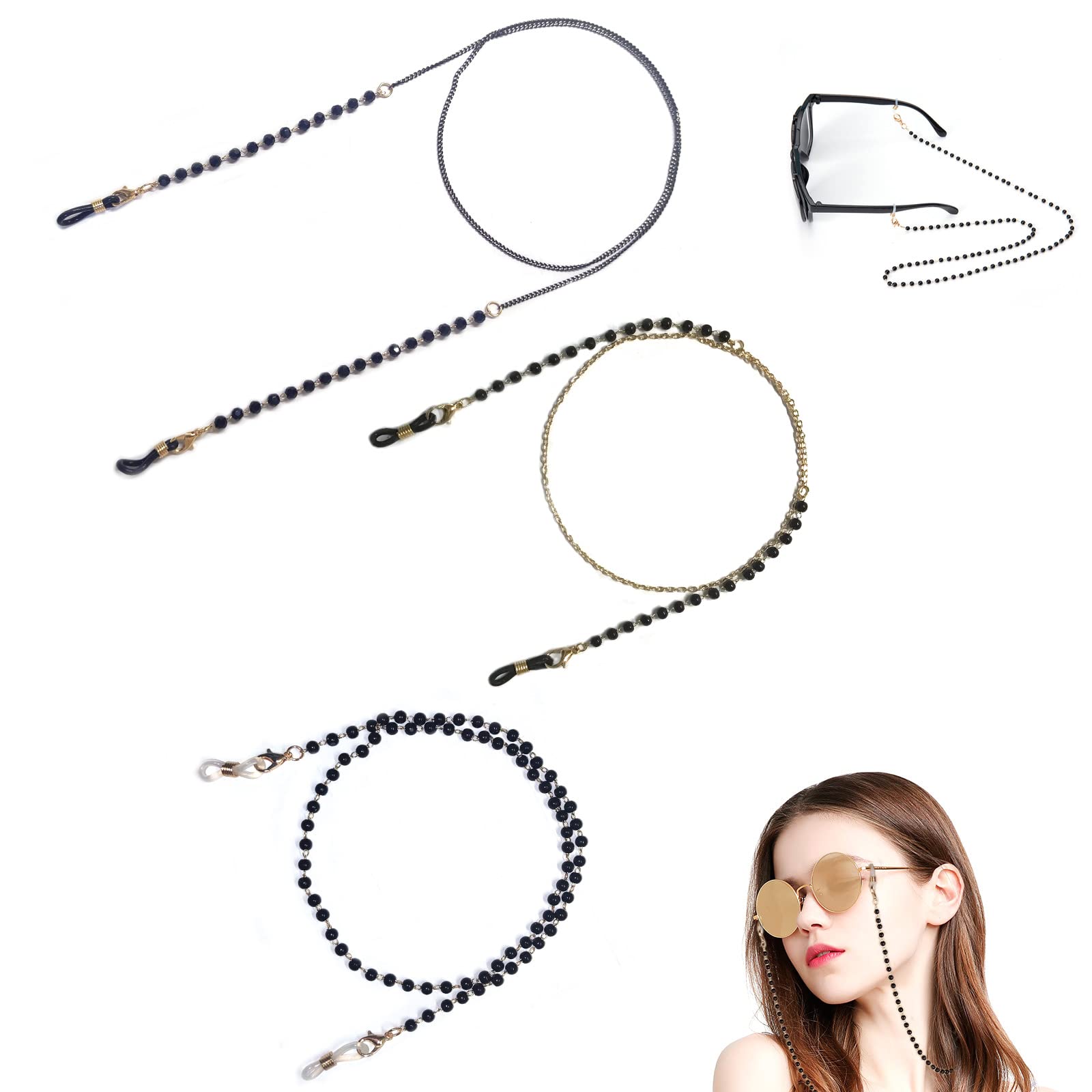 IHCEMIH Cordones para Gafas 3 Piezas Cadena Sujeta Cuerda Correa para Colgar Gafas de Sol Antideslizante Perlas Moda Cordón Cuelga Colgante Mascarillas Cuello Anteojos Deportivo para Mujer Hombre