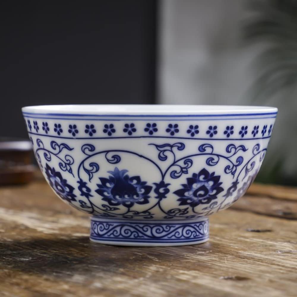 Cuenco de porcelana azul y blanco XIALON tazon de ceramica resistente de 13,8cm