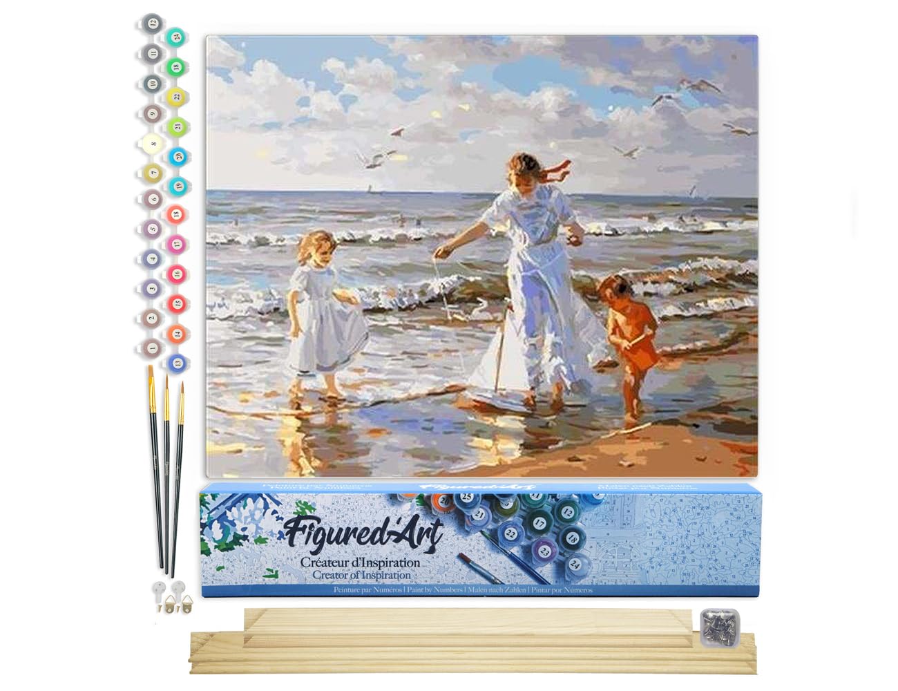 Figured'Art Paint by Number for Adults Beach Play 40x50cm - Craft Art Painting Rolled Canvas with DIY Wooden Frame