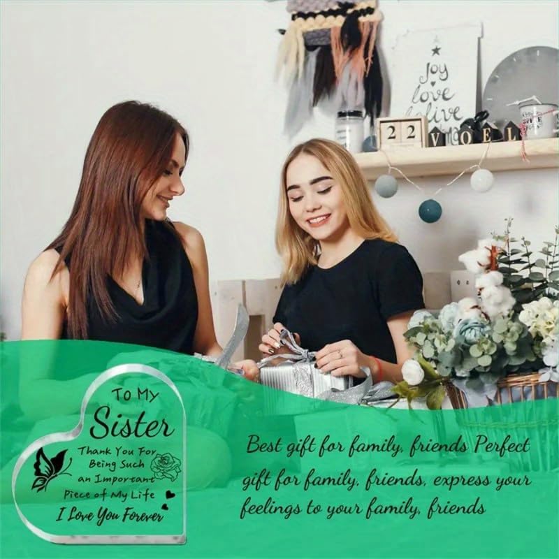 Heart Shaped Acrylic Table Decor for Sister, Butterfly Rose Acrylic Plaque for Home and Office Decor