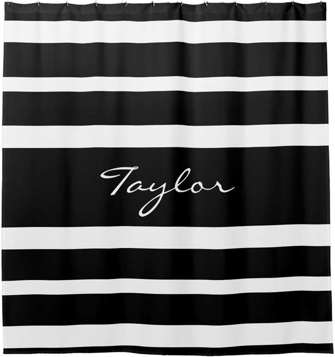 Shower Curtains with 12 Hooks Black White Striped Monogram