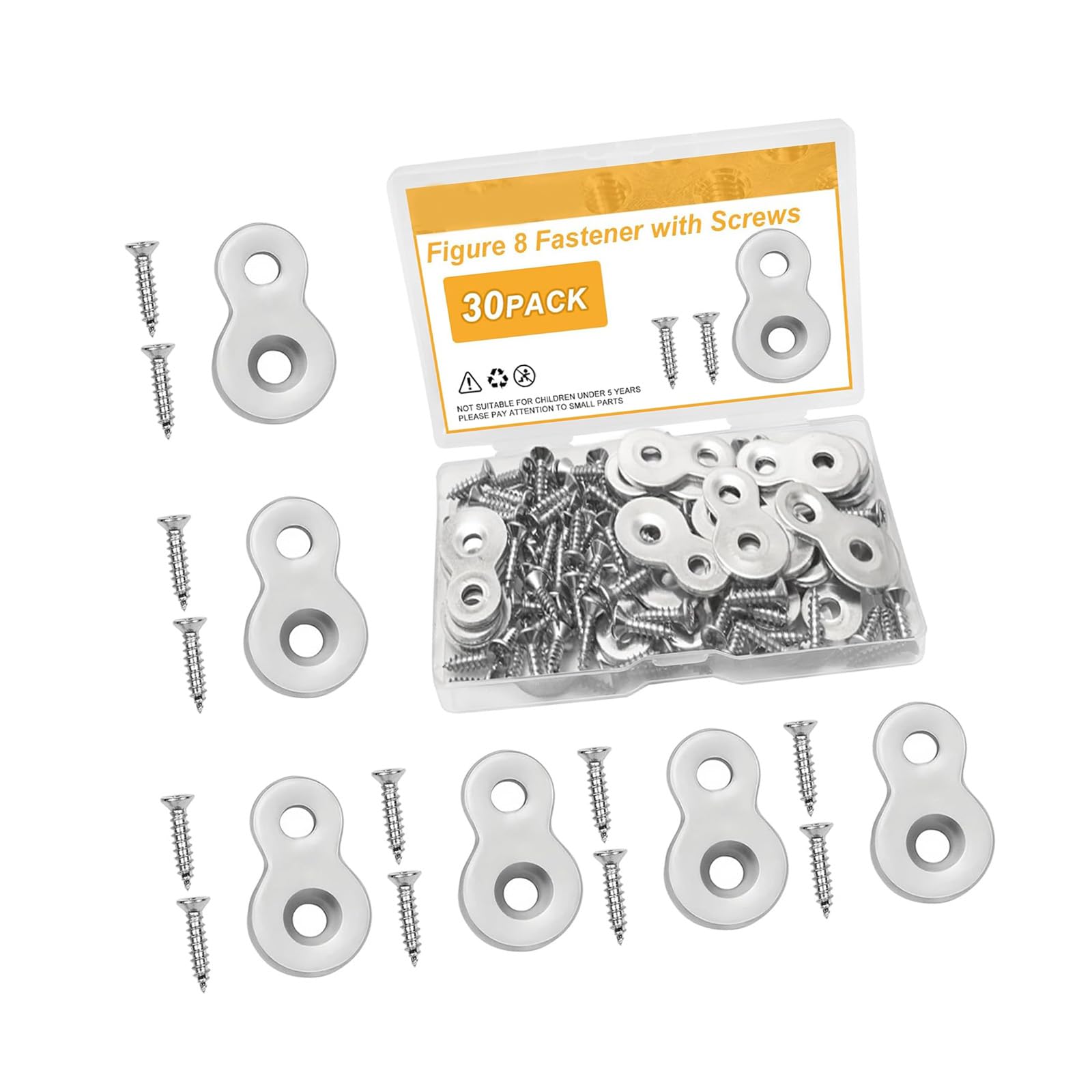 30PCS Rustproof Figure Eight Fastener Plates with Screws for Furniture Assembly & Cabinet Installation Cupboard Hardware Connectors