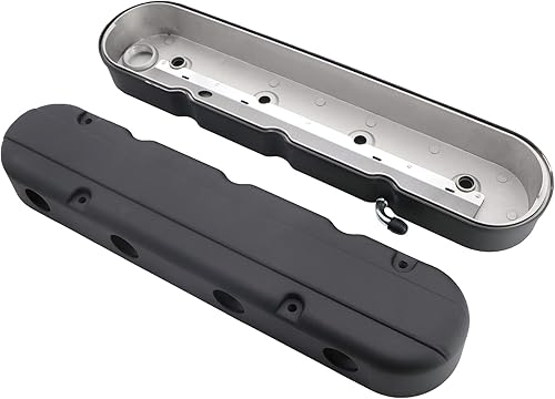 Miniatura 6 de LS - Cubiertas de válvula de aluminio fundido liso con soportes de bobina y cubiertas compatibles con Che-vy Small Block SB V8 293 325 376 427, negro