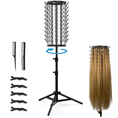 Sunnacate Braiding Hair Rack with 120 Pegs, Rotatable Metal Flexible Height Adjustable Hair Rack for Braiding Hair Extension Holder Stand for