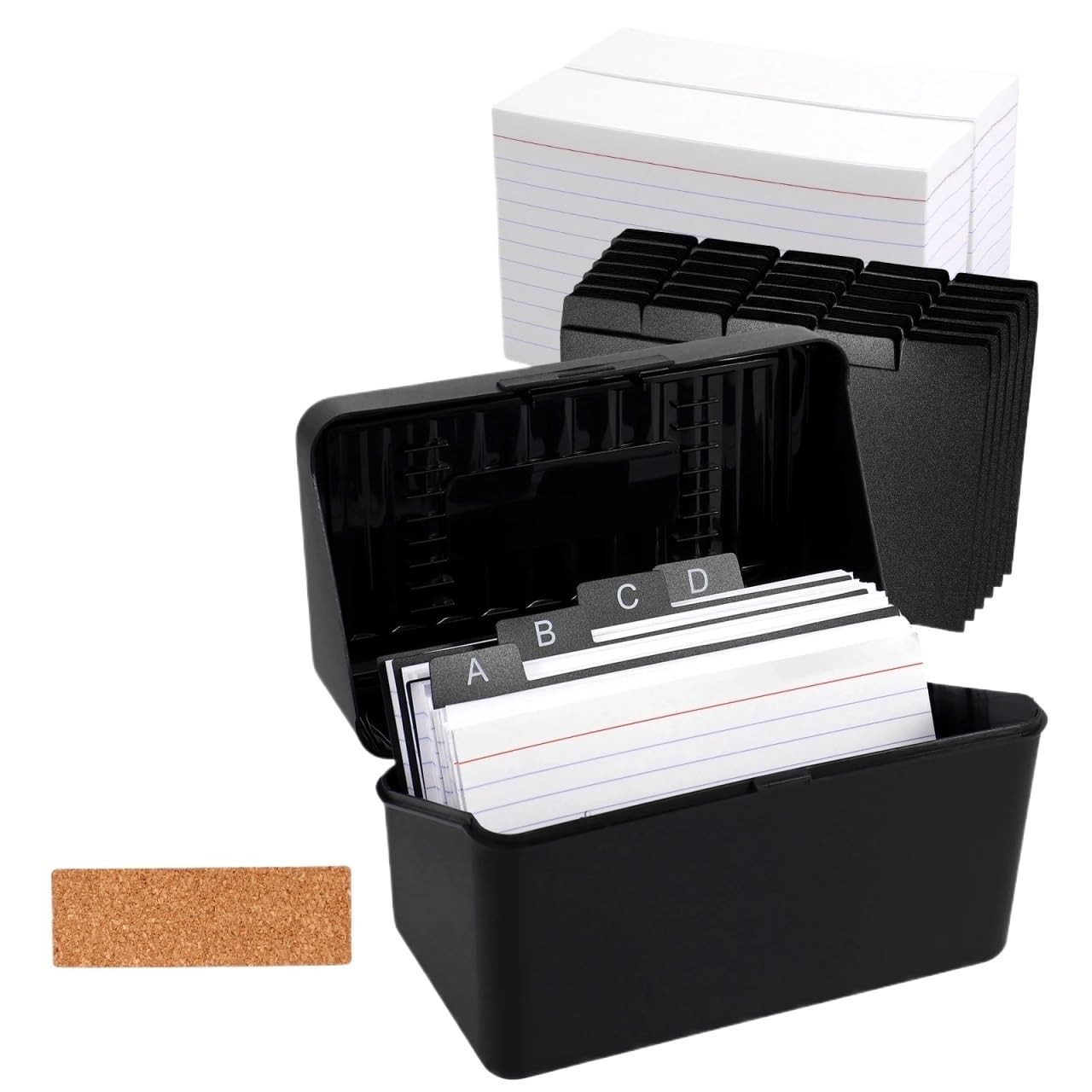 Juego de soporte para notas adhesivas, organizador de tarjetas de índice de 3 x 5 pulgadas, caja de plástico con 30 divisores, 200 notas adhesivas para oficina en casa