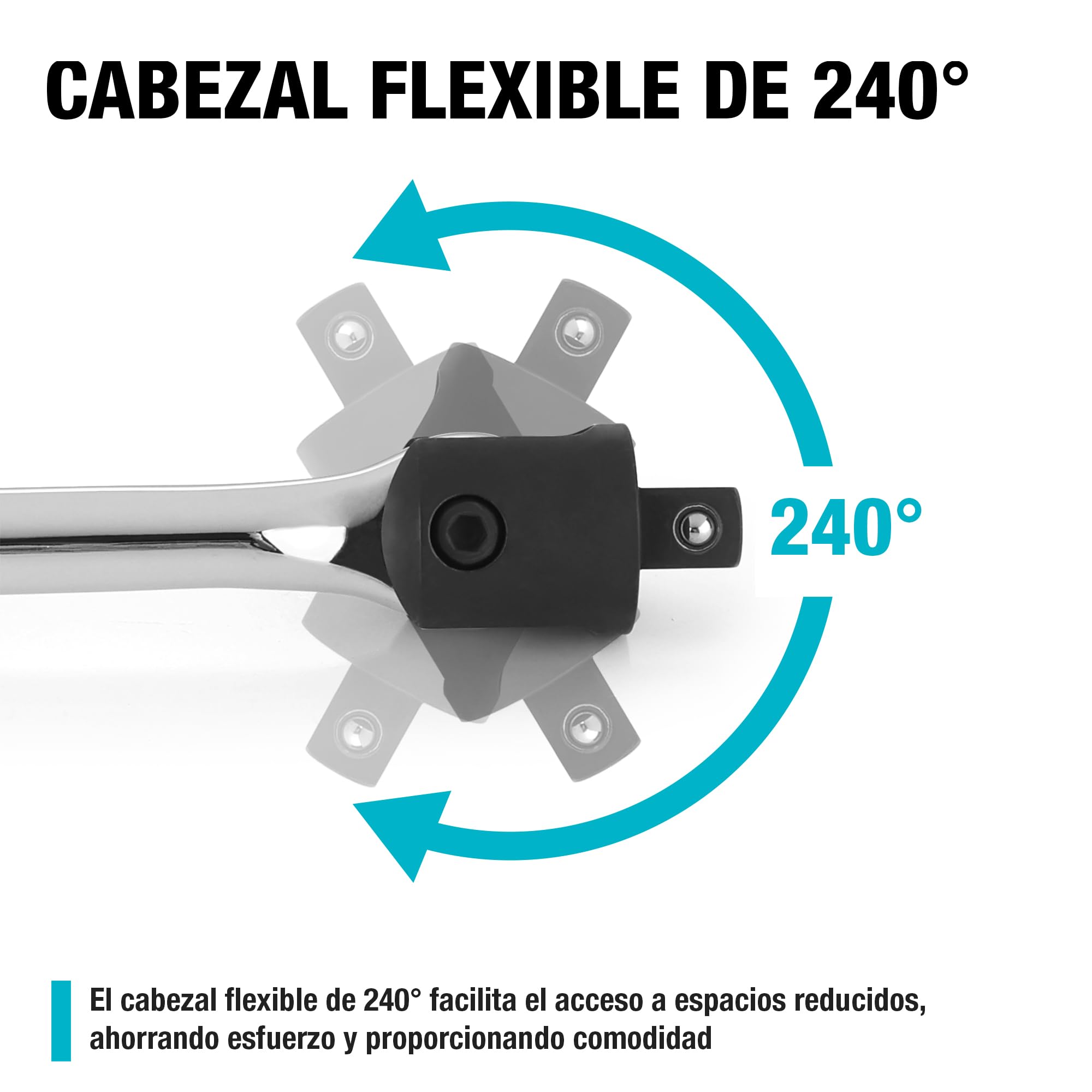 DURATECH 1/2" Mango Articulado, Llave para Trabajos Pesados, Barra Rompedora 600 mm, Llave de Carraca con Cabeza Flexible, Llave para Tuercas de Rueda