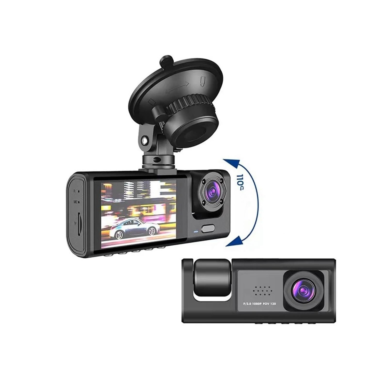 Dash Cam ABS Auto con 3 obiettivi, schermo da 2 pollici, fotocamera ricaricabile alimentata a batteria
