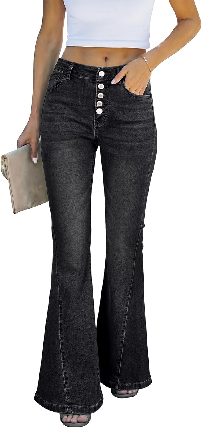Sidefeel Flare Jeans for Women High Waisted Stretchy Bell Bottoms Wide Leg Side Seam Denim Pants