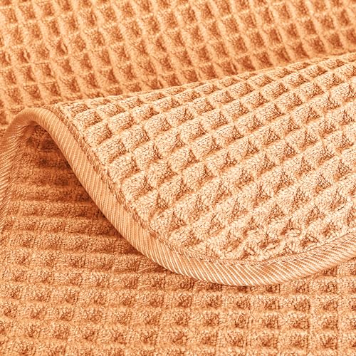 POLYTE 430 gsm Microfibre Lint Free Hand Towel, 40 x 76 cm, 4 Pack (Waffle Weave), Orange - Image 4