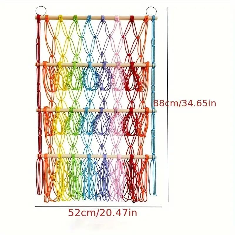 Image of Organizer Mesh, Bohemian Net Organizer, Stuffed, Toy Storage Hammock, Rainbow Stuffed Animal Hammock Macrame for Toy Storage. (Color Three Layer)