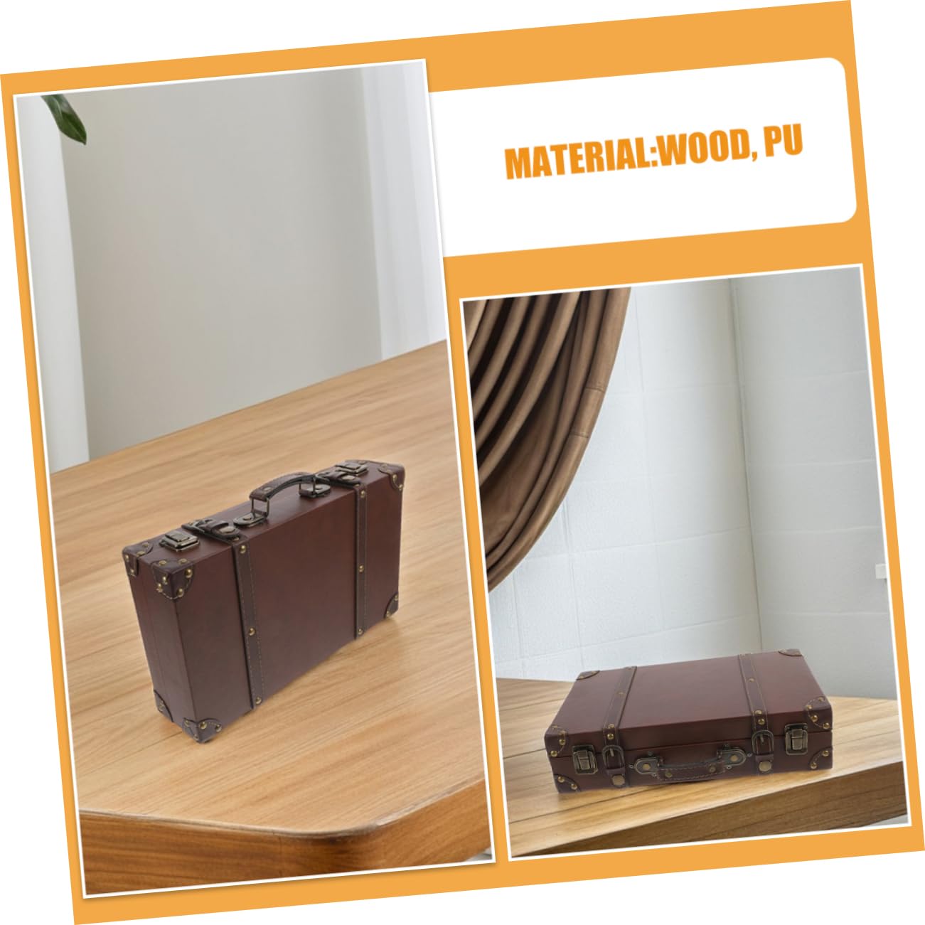 ABOOFAN Valigia Retrò in Pu e Legno 1 Pz, Raffinato Baule Vintage | Ampia Capienza, Lavorazione Accurata, per Viaggi e Trasferte di Lavoro