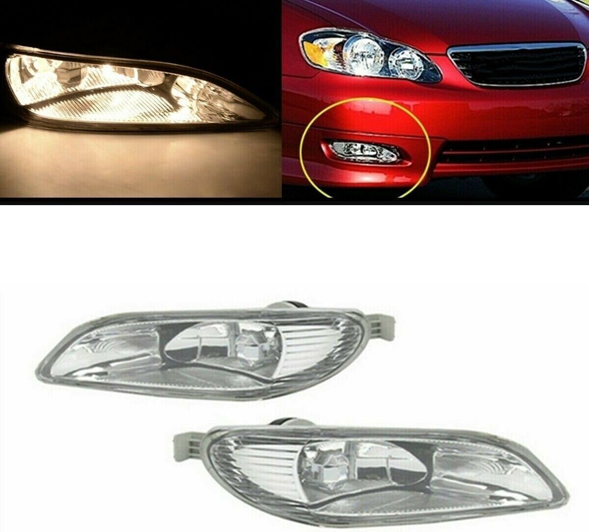 Pair Bumper Halogen Fog Light Driving Lamps RH LH Direct OE Replacement for 2005-2008 Corolla & 2002-2004 Camry | OE# 81220-AA010/TO2593106