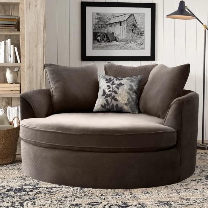 Image of Moder Barrel Chair Accent | with Pillows Round Oversize Arm Cozy Club for Bedroom, Living Room, Lounge, Hotel & Office (Brown)