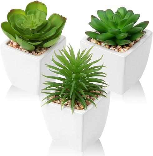 Miniatura 7 de Hollyone Plantas suculentas artificiales grandes en macetas, plantas suculentas falsas de plástico en maceta con maceta de cerámica blanca para 1