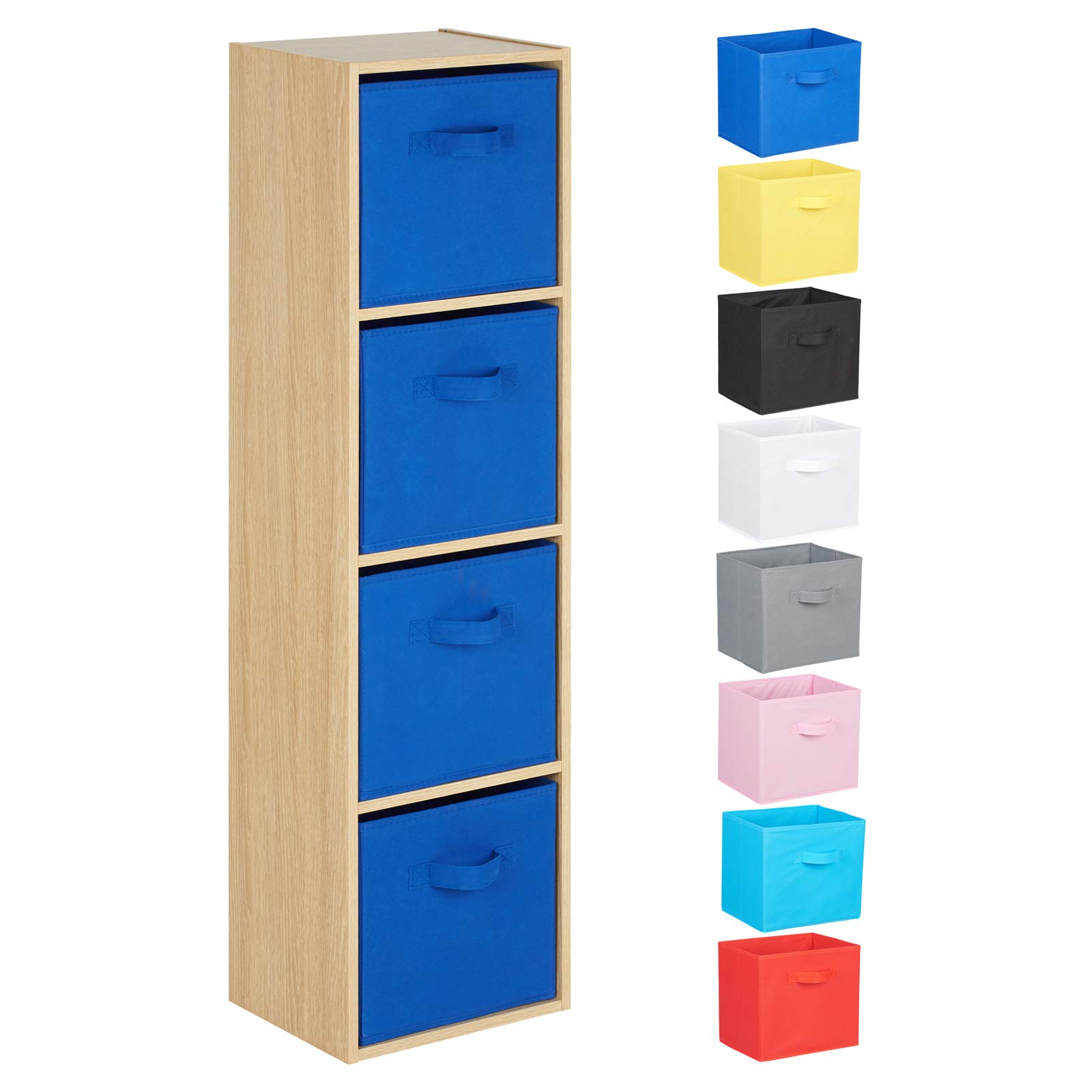 Hartleys Blue Drawers 4 Tier Oak Cube Unit - Blue Storage Boxes