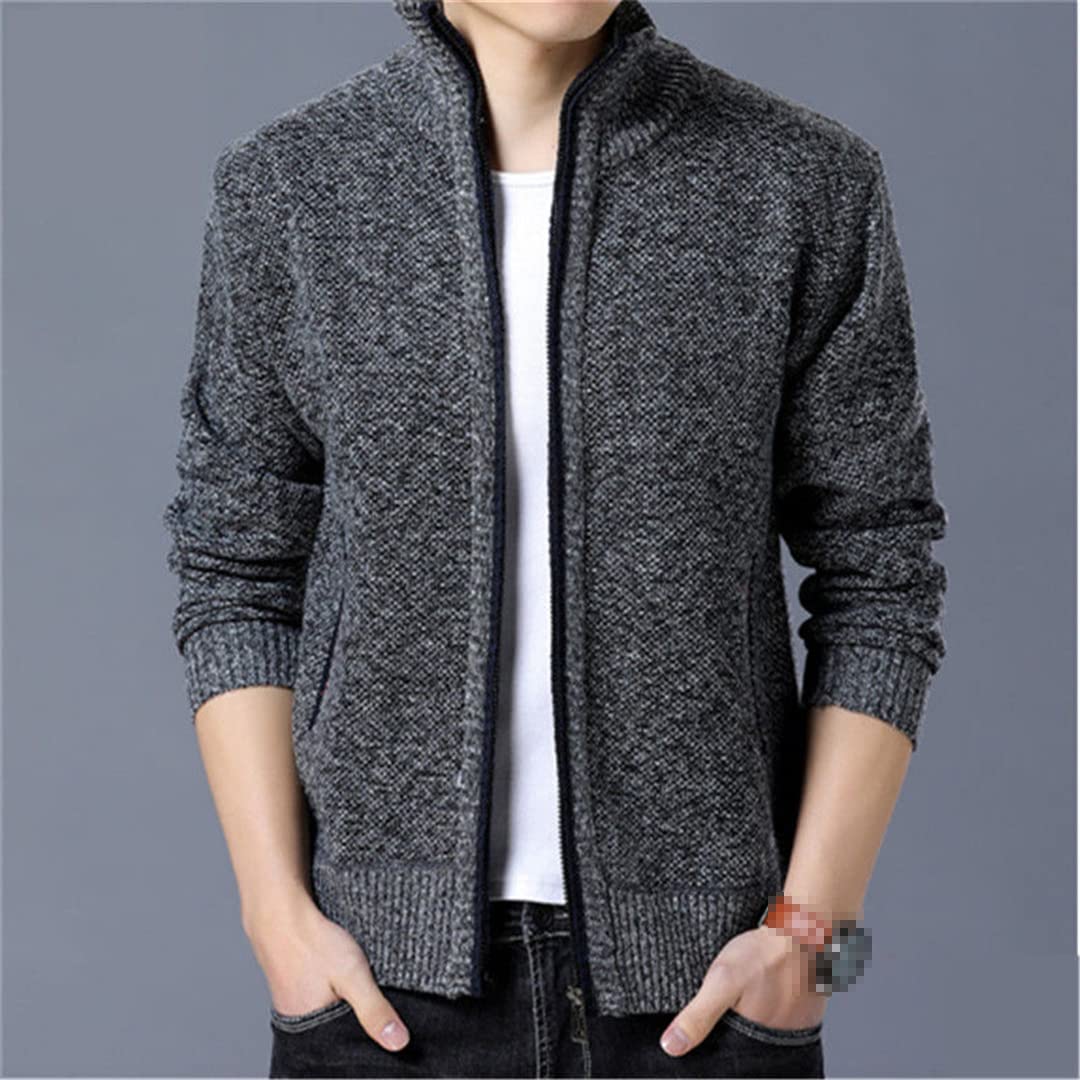 Vogrtcc Chaqueta térmica de punto Otoño/Invierno de los hombres Suéter de punto con cremallera Chaqueta casual Plus Size, Light Gray, XL
