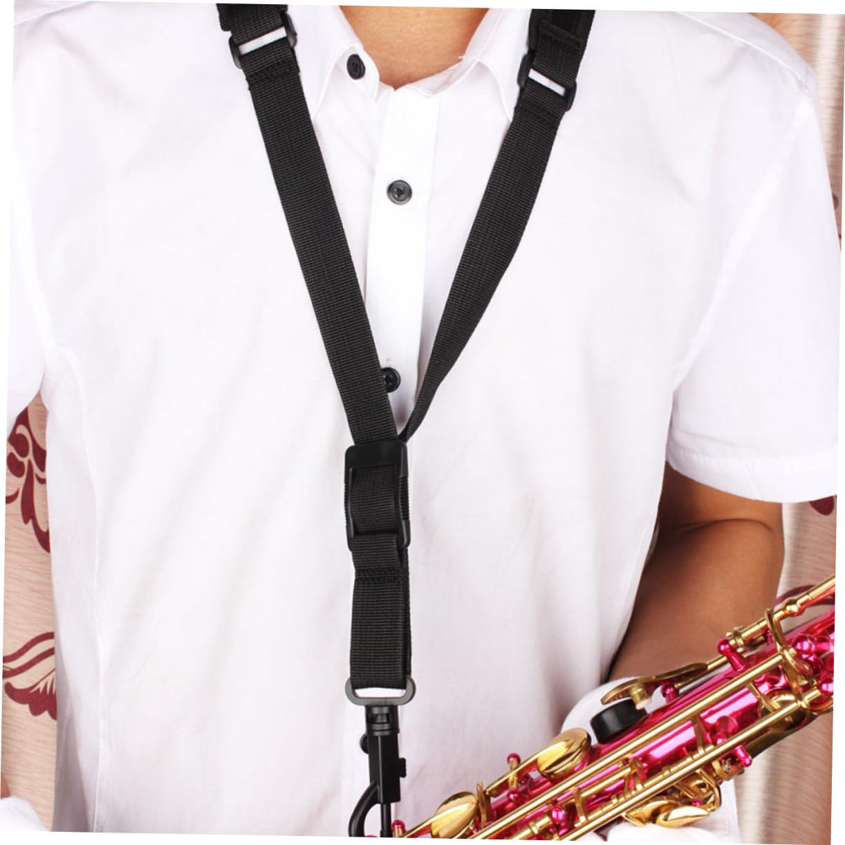 HANABASS Sangle de Saxophone Design Unique Noir en Coton pour Confort Facile à Installer et Retirer lors Pratique Musicale